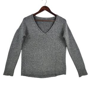 Theory Womens Castra D Sweater M Gray Marled V-Neck Wool Silk Blend
